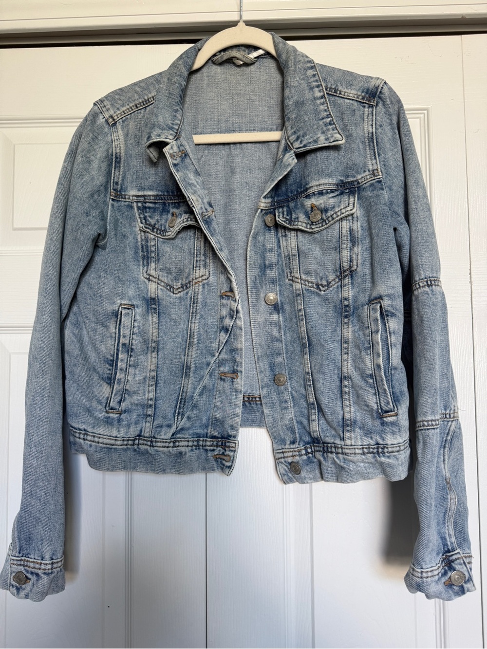 Free People Light Blue Washed Denim Jean Jacket